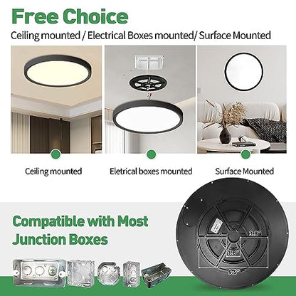 15.8Inch 2PK Black LED Flush Mount Ceiling Light,32W,3480LM,3CCT Selectable - color: Black, size: 15.8" 2PK