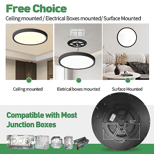 15.8Inch Black LED Flush Mount Ceiling Light, 32W, 3480LM, 3CCT Selectable - color: Black, size: 15.8" 1PK