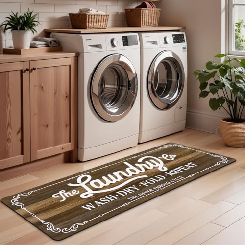 Pauwer Laundry Room Rug Runner 20"x60", Non Slip Waterproof Mat, Brown - color: Brown, size: 20"x60"