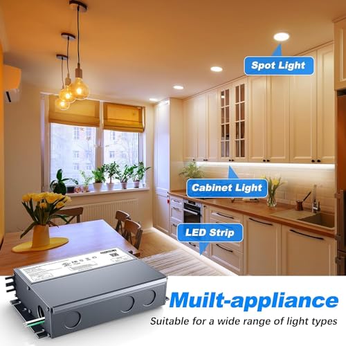 192W 24V Dimmable LED Driver, Triac/ELV/MLV AC to DC Power Supply for LED Light, Halogen Bulb, LED Transformer Compatible with Lutron & Dimmer, for Indoor/Outdoor Use - size: 192W 24V Built in Junction Box
