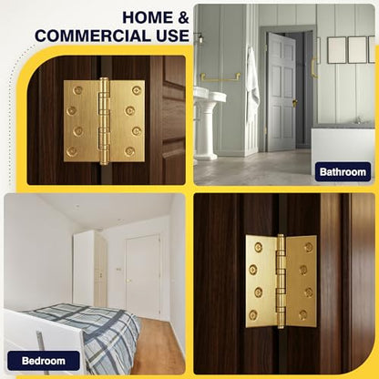 KOLET Ball Bearing Door Hinges, 4 x 4 Inches, Satin Gold, 6 Pack - color: Gold, size: 6 Pack