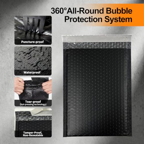 25 Pack 7.5" x 11" Usable Size Bubble Mailers, Black Padded Shipping Envelopes with Self Seal Closure, Poly Mailers for Clothing, Books, Documents, Accessories and More - size: 7.5" x 11" (Usable Size) - 25 Pack