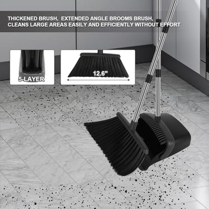 Black Broom and Dustpan Combo Set, 55" Long Handle Broom - color: Black, size: Large