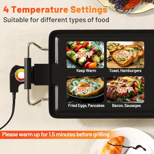 Costzon 39.5" Electric Griddle, 1400W Nonstick Extra Large Griddle, Long Table Top Grill w/4-Level Temp & Drip Tray, Indoor Outdoor Cooking Plates Teppanyaki Grill for Pancake, BBQ, Camping Gatherings - size: 39.5