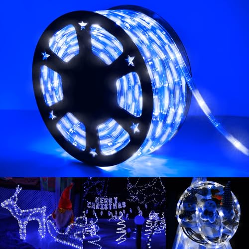 150ft LED Rope Lights Outdoor, 1080 LED Connectable and Flexible Tube Lights with 8 Modes, Waterproof LED Rope Lighting for Garden Patio Bedroom Party Pool Indoor Outdoor Christmas Decor (White&Blue) - color: White & Blue, size: 150ft