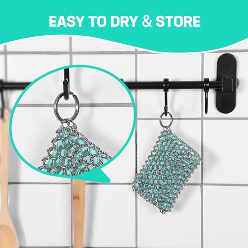 HAUSHOF Cast Iron Scrubber, Chainmail Scrubber Cast Iron Cleaner - color: Seafoam Green