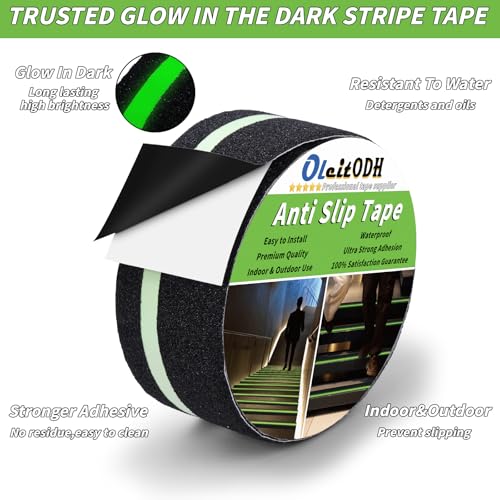 Oleitodh Anti-Slip Traction Tape, 3In x 60Ft, Glow-in-Dark Green Stripe - color: Luminescent, size: 3 in x 60 ft