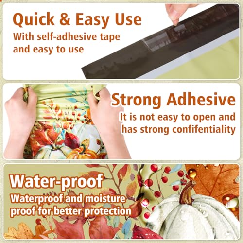 JarThenaAMCS 100Pcs Fall Poly Mailers 10 x 13 Inch Watercolor Autumn Pumpkin Packaging Bags Self Seal Mailing Envelope Bags for Harvest Thanksgiving Small Business Clothing Gift - style: fall pumpkin
