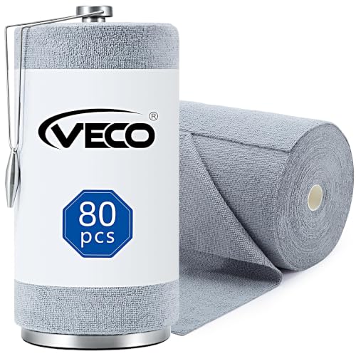 Veco Microfiber Cleaning Cloth Roll with Holder 80 PCS, 12" x 12" Gray - color: Gray-st