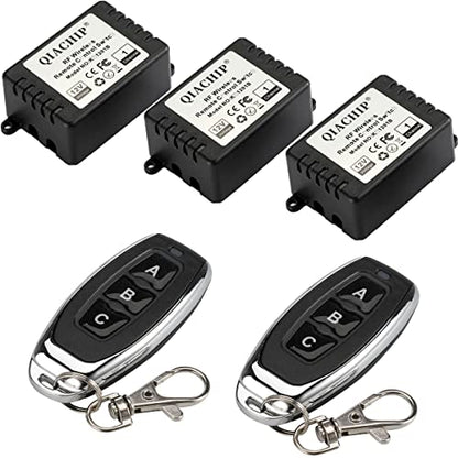 QIACHIP DC 12V 1CH 433Mhz RF Wireless Relay Remote Control Light Momentary Switch Transmitter with Receiver (3 Relays) - color: KR1201B_3