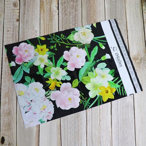 100 Count - 14.5 x 19 inch Poly Mailer Mailing Shipping Black Flower Envelope Package Bags-Self Seal… - color: Black Flower, size: 14.5" x 19"