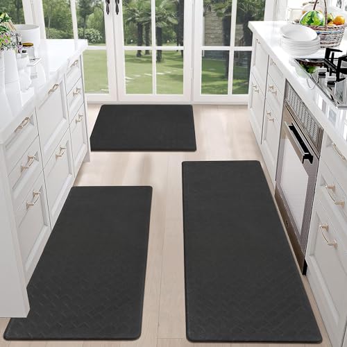 HEBE Anti Fatigue Kitchen Rugs Set of 3, Cushioned Kitchen Mats for Floor - color: Black