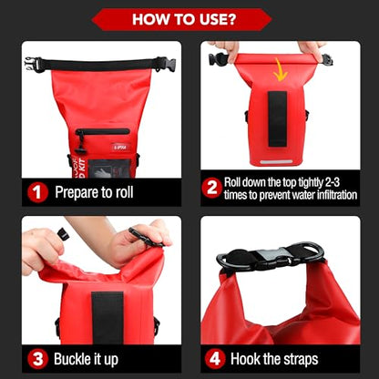 250 PCS IPX6-Waterproof First Aid Kit, Roll Top Reflective Boat Safety Bag