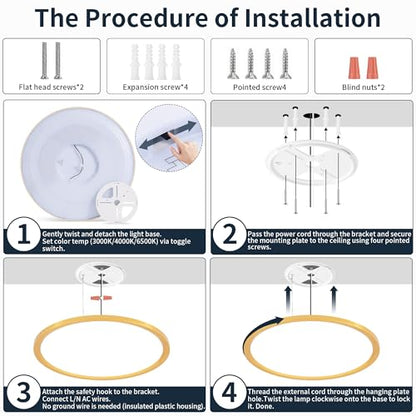 MOONSEA 20 Inch Flush Mount LED Ceiling Light Fixture 42W Golden - color: Gold, size: 20 Inch