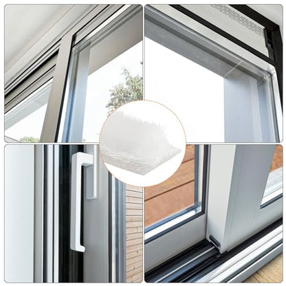 Self Adhesive Brush Seal Weather Stripping 3/16" x 3/8" x 16.4ft, Door Brush Strip for Sliding Sash Door Window Wardrobe Seal, White