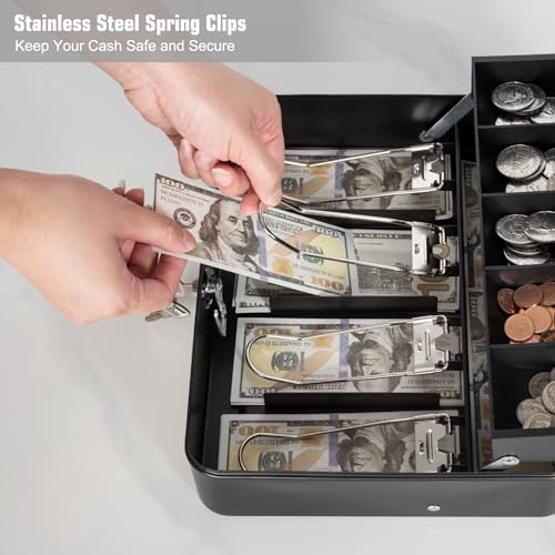 Cash Box with Money Tray and Lock, Metal Money Box for Cash Register 4 Keys - color: Black