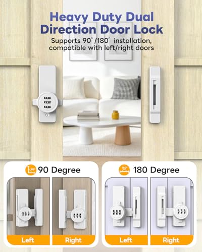 Sliding Barn Door Lock, 3-Digit Password Locks, White - color: White
