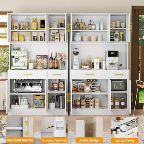 GAIOUS 71" Metal Kitchen Pantry Cabinet, Buffet Sideboard with Drawers - color: White, size: 15"D x 41"W x 71"H
