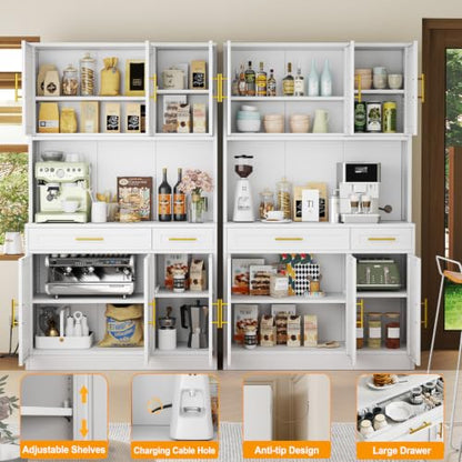 GAIOUS 71" Metal Kitchen Pantry Cabinet, Buffet Sideboard with Drawers - color: White, size: 15"D x 41"W x 71"H