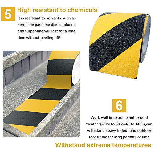 RELIANCER Anti Slip Safety Grip Tape 4inx60ft Non Skid Tread Safety Tape with High Traction Grit Yellow & Black Marking Self-Adhesive Tape Hazard Caution Warning Tape for Stairs Steps Deck - color: Yellow&Black, size: 4"×60'