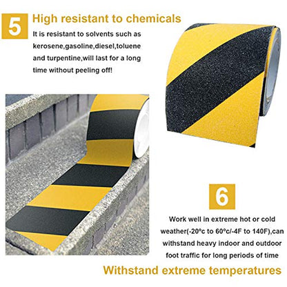 RELIANCER Anti Slip Safety Grip Tape 4inx60ft Non Skid Tread Safety Tape with High Traction Grit Yellow & Black Marking Self-Adhesive Tape Hazard Caution Warning Tape for Stairs Steps Deck - color: Yellow&Black, size: 4"×60'