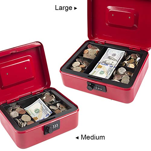 KYODOLED Medium Cash Box with Combination Lock Safe Metal Money Box with Money Tray for Security Lock Box 7.87"x 6.30"x 3.54" Red Medium - color: Red (Pack of 1), size: Medium
