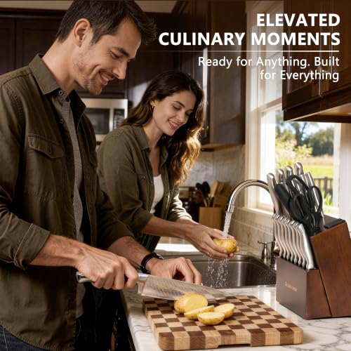 Knife Set, Astercook 21 Pieces Kitchen Knife Set with Built-in Sharpener, German Stainless Steel Knife Block Set, Razor-Sharp Knives with Full-tang Handle, Dishwasher Safe Kitchen Utensils Set - size: 21 Piece