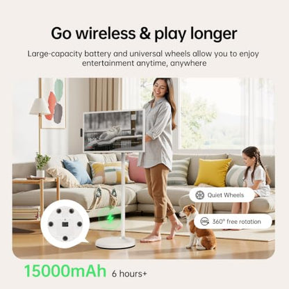 ApoloSign 32 inch FHD Smart Portable TV Gen2, 16G +128G Storage, Android 16, 15000mAh, Rolling TV on Wheels with Rotatable Touch Screen, Built-in Battery, Full Swivel Rotation, Voice Remote