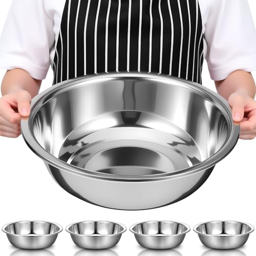 4 Packs Large Stainless Steel Mixing Bowl, 8 Quart Metal Mixing Bowls Prep Bowls,Extra Large Basin Salad Basin Deeper Edge Dishwasher Safe Mirror Finish for Home and Commercial | 13 Inch