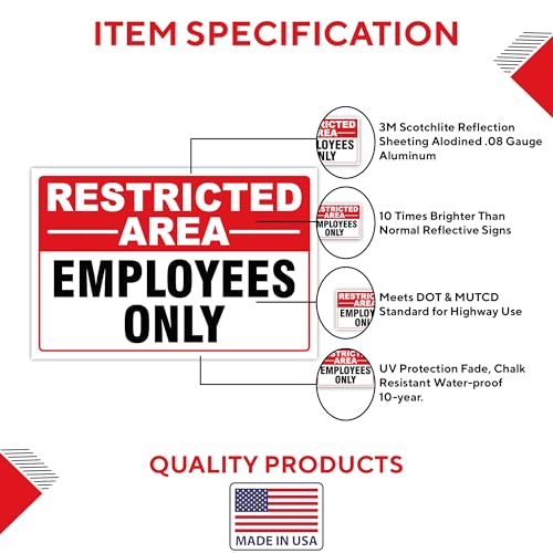 Restricted Area Employees Only Signs Outdoor - Rust Free Aluminium Metal No Entry Sign, UV Protected, Waterproof, Weather Resistant, Durable Ink and Easy to Install & Read - 2 Pre-drilled Holes (Pack of 3, 8"x12") - color: Pack of 3, size: 8"x12"