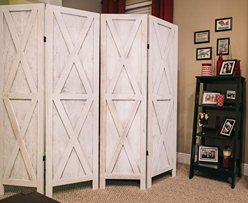 Premium Home 4-Panel Room Divider, Rustic White Barn Door X-Pattern Screen - color: Rustic White - X Pattern - 4 Panel