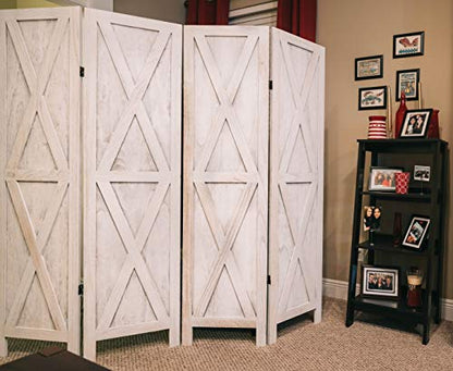 Premium Home 4-Panel Room Divider, Rustic White Barn Door X-Pattern Screen - color: Rustic White - X Pattern - 4 Panel