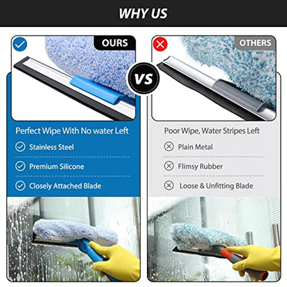 VITEVER Professional 69'' Window Squeegee Cleaner Tool with Extension Pole, 2-in-1 Squeegee for Window Cleaning Kit with Scrubber and Rotating Head, 1 Blade 2 Scrubber - size: 69 inches