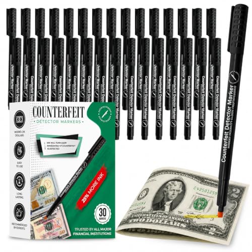 Counterfeit Money Detector Pen- 30 Pack Counterfeit Pen, 25% More Ink,Black - color: Black Counterfeit Markers