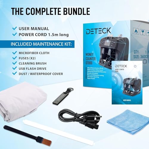 DETECK DT40P Printer & DT800 Bank Grade Mixed Denomination Money Counter with Reject Pocket, Multi Currency, Bill Counter 2CIS/UV/IR/MG/MT Counterfeit Detection, Cash Counter Serial Number