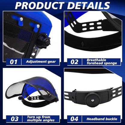 Sabary Safety Face Shield with Mesh Visor for Men, Black,Blue - color: Black,blue