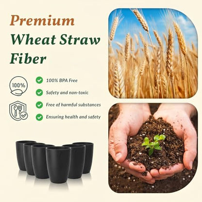 Homienly Wheat Straw Drinkware 12oz Unbreakable Drinking Glasses 6-Piece Stackable Kithen Cups Dishwasher and Microwave Safe Cups for Everyday Family Meals, Entertaining-Black - color: Black, size: 12 Ounces
