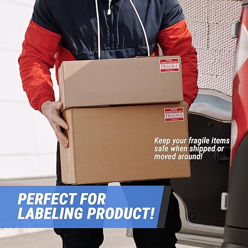 300 Labels, 1 Roll - Please, Handle with Care Stickers - 3 x 2 inch, Fragile Labels (Red/White) Shipping Labels for Glass or Delicate Products - size: 300 Labels