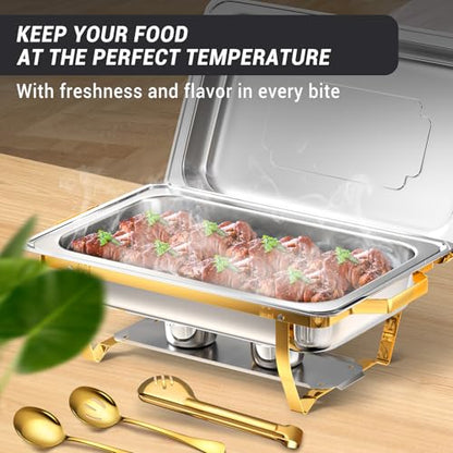 Chafing Dishes for Buffet, 8 Qt Food Warmers 4 Pack 4 Pans Half Gold - color: Half-Gold