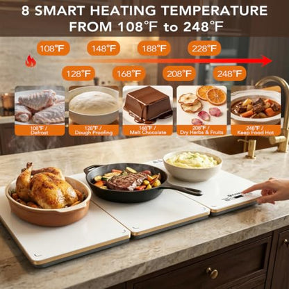 Electric Warming Tray for Buffet Party: 8 in 1 White Food Warmer Glass Top - color: 8-white