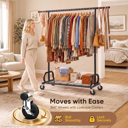 HOKEEPER Clothes Rack 450LBS Adjustable Garment Rack with Wheels, Black - color: Black