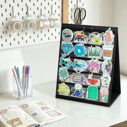 PACMAXI Double-Sided Portable Sticker Display Stand Organizer - color: Black