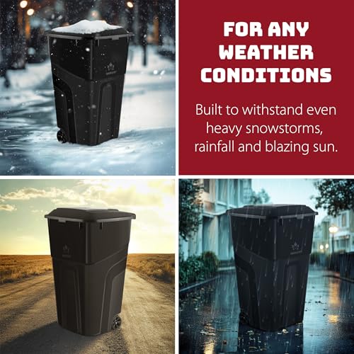 Outdoor Garbage Can with Lid, 32 Gallon Wheeled Large Trash Can, Snap Lid - color: Black