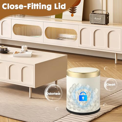 Automatic Bathroom Trash Can with Lid, Touchless Trashcan White Gold - color: White, size: 3.7 Gallon