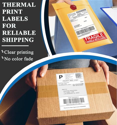 5" x 3" Thermal Labels, Fanfold Shipping Labels with Permanent Adhesive, White Printable Label Stickers for Barcodes, Addresses, Compatible with Zebra, Rollo Thermal Printer (5" x 3" - 500PCS) - style: 5" x 3" - 500PCS
