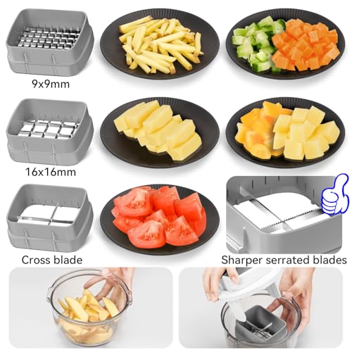 KEOUKE Multifunctional Vegetable Chopper Bowl White - 3 Interchangeable Blades Potato French Fry Cutter with Container & Storage Box Food Chopper Dicer for Cucumber, Tomato, Carrot, Onion - color: White, size: Bowl