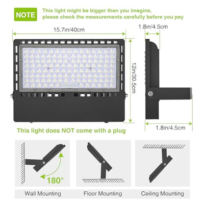 STASUN 300W 45000LM LED Flood Light Outdoor - High Lumen Super Bright, ETL Certified 100-277V 5000K Daylight White, IP67 Waterproof Stadium Lights for Arena, Parking Lot, Sports Court, Backyard - size: 300W