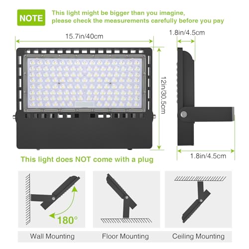 STASUN 300W 45000LM Dusk to Dawn LED Flood Light Outdoor Photocell - Flying Series Ultra, ETL Certified 5000K Daylight White, IP67 Waterproof Stadium Lights for Sports Court, Commercial, Parking Lot - size: 300W-Photocell
