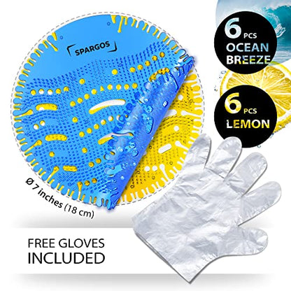 Spargos Urinal Screen Deodorizer, 12 Pack, Ocean and Lemon - color: Blue & Yellow