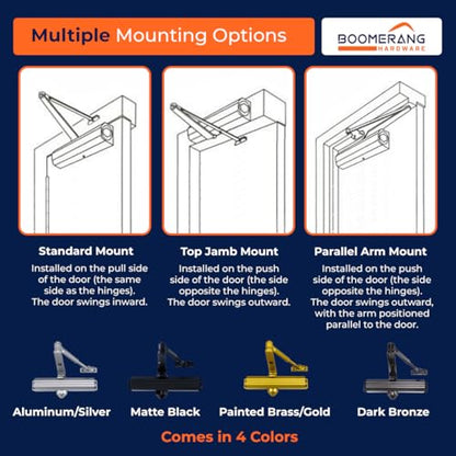 Boomerang D4016 Medium/Heavy-Duty Designer Auto Commercial Door Closer - color: Painted Brass/Gold